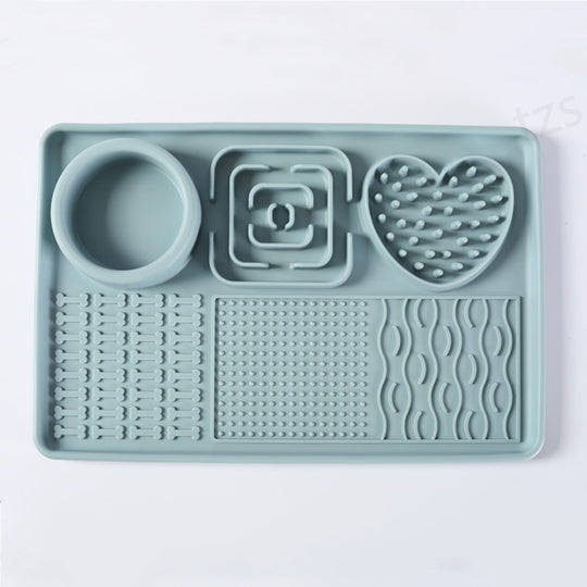 Silicone Pet Bowl &amp; Slow-Feed Mat Set – Light Gray Blue