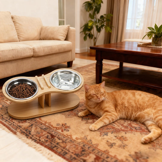 Bamboo Tilted Pet Feeding Stand – view 4