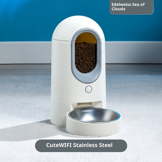 2.6L Wi-Fi Smart Pet Feeder – Steel or Ceramic Bowl – White Stainless Steel