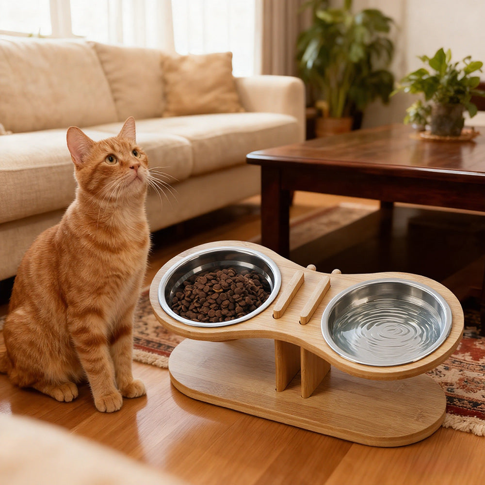 Bamboo Tilted Pet Feeding Stand – view 3