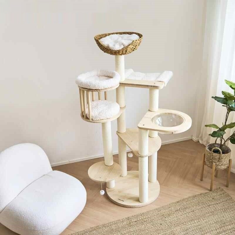 Solid Wood Cat Tree with Two Hammocks