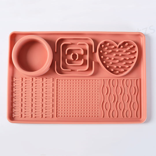 Silicone Pet Bowl &amp; Slow-Feed Mat Set – Coral Pink