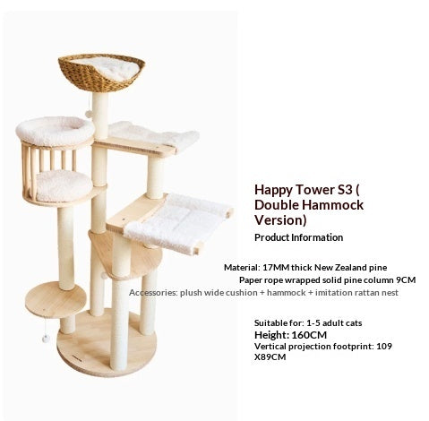 Solid Wood Cat Tree with Two Hammocks – Double Hammock Style
