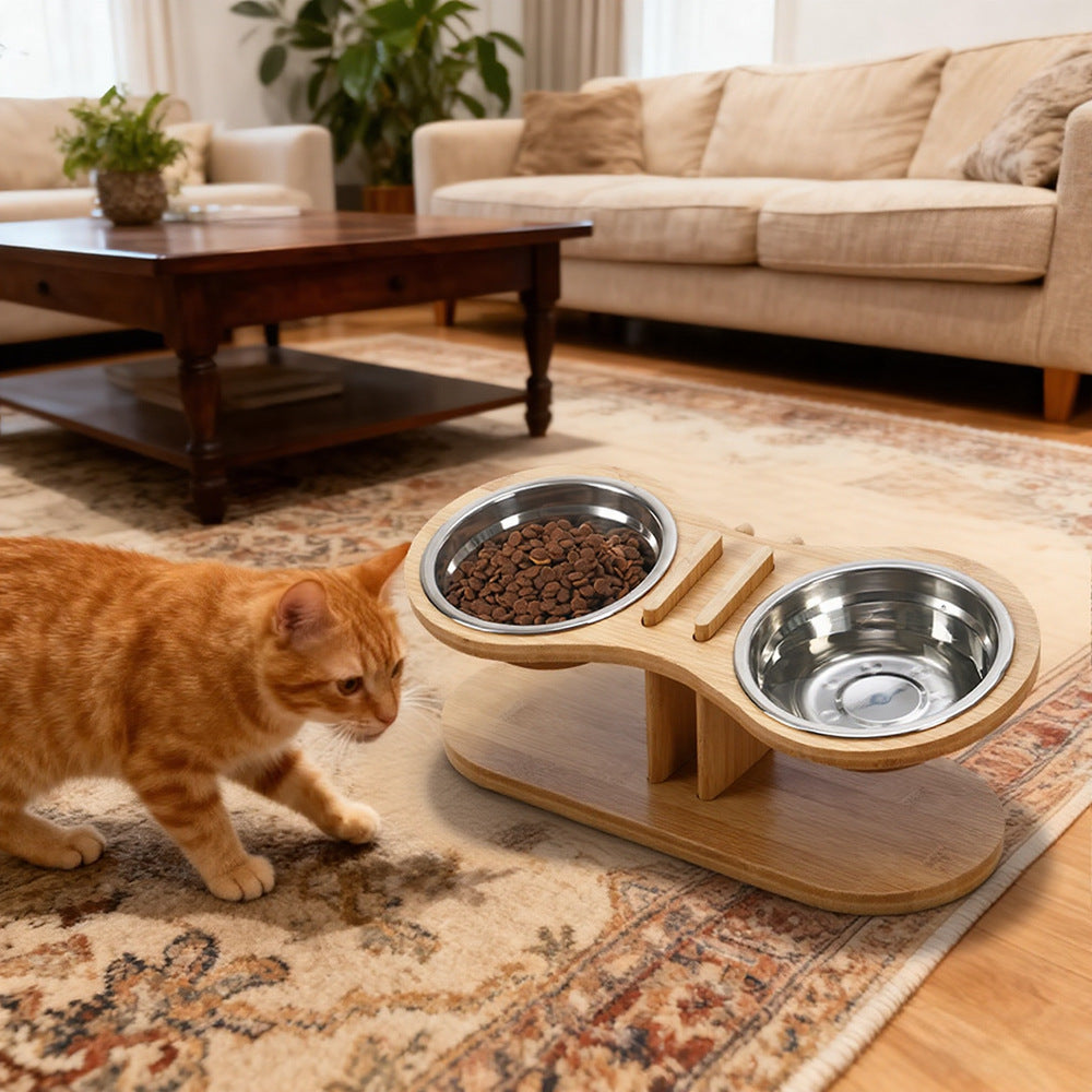 Bamboo Tilted Pet Feeding Stand – view 2