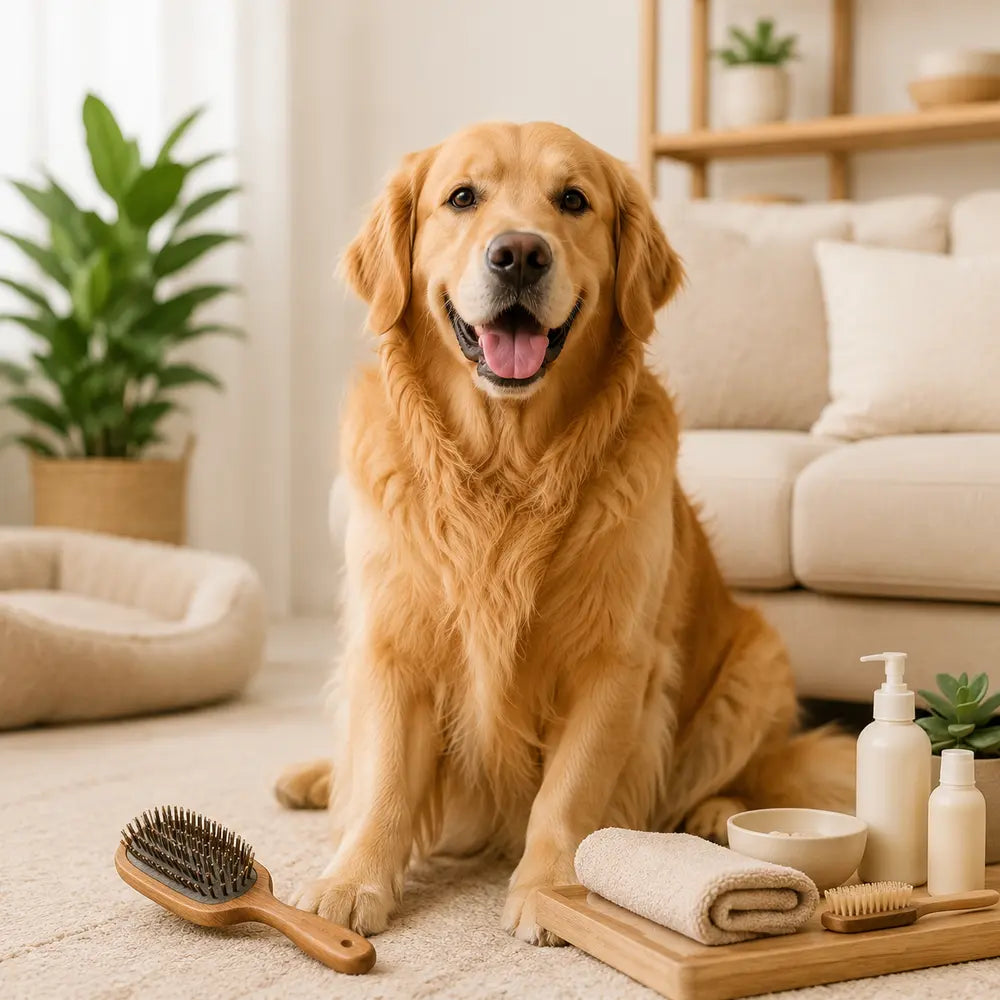 Grooming essentials for a golden retriever